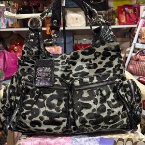 - COACH Madison Ocelot Leopard Haircarlf Jordana Black and Gray Satchel Bag
